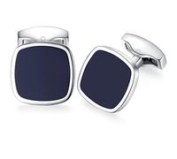 HONEY BEAR Square Cufflinks for Mens,Stainless Steel for Business Wedding Gift (Navy Blue)