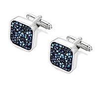 HONEY BEAR Square Cufflinks with Crystal for Mens Shirt Wedding Business Gift Dark Blue