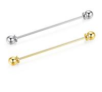 HONEY BEAR Tie Collar Bar Pins Clasps 2pcs Set Brooches Studs for Necktie Shirts Business Wedding Gift,6.4cm (Barbell Silver+Gold 2pcs set with box)