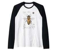 Honey Bee Anatomy Vintage Field Guide Diagram Art Raglan Baseball Tee
