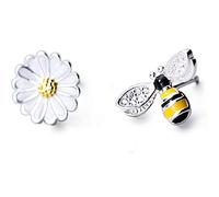 Honey Bee and Dasiy Flower Stud Earrings Sterling Silver Irregular Sweet Earring Studs Ear Piercing Personality for Women Teen Girls