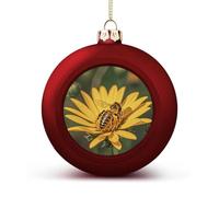 Honey Bee and Flower Christmas Tree Ornaments 1.6 Inch Shatterproof Pc Plastic Balls with Lanyard Baubles Hanging Christmas Ball Ornaments for Xmas Tree Holiday Party Wedding Home Decorations-red