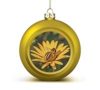 Honey Bee and Flower Christmas Tree Ornaments 1.6 Inch Shatterproof Pc Plastic Balls with Lanyard Baubles Hanging Christmas Ball Ornaments for Xmas Tree Holiday Party Wedding Home Decorations-Golden