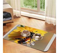 Honey bee and flower print Cats Pet Bowl Placemat Pet Feeding Mats for Dogs, Non-Slip PU Leather Tablecloth for Pets