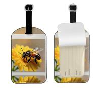 Honey Bee and Flower Print Luggage Bag Tags Leather Travel Id Labels Suitcase Name Tags Travel Essentials