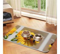 Honey Bee And Flowerprint Pet Absorbent Leather Tablecloth,Wipe Clean Quick Dry,Food Mat For Small Animals