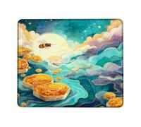 Honey Bee and Hexagon Honeycomb Mouse Pad, Bright Blue Dreamy Design Stitched Edge Mousepad, Rubber Non-Slip Washable Gaming Mouse Pad for Home and Office Computer, Laptop Square 8x10 Inch