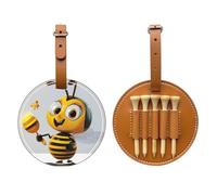 Honey bee Art Printed Golf Tee Pouch Bag, PU Leather Tees Holder Ball Pocket Gifts for Golfer Men Women, Brown