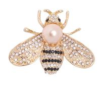 Honey Bee Brooch Lapel Pins Imitation Pearl Crystal Insect Themed Bee Brooches for Women Jewelry, Metal, no gemstone