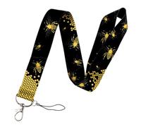 Honey Bee Bumblebee Insect Animal Yellow Hive Nectar Hexagon Beehive Honeycomb 17.7" Neck Lanyard Keychain Holder ID Badge Mobile Phone Pin Strap