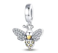 Honey Bee Cat Sister Mother Daughter Love Heart Dog sunflower Friend Flower Charm Bead Pendant 925 Sterling Silver Compatible With Pandora Charm Moments Bracelet (Honey Bee Dangle)