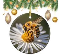 Honey Bee Ceramic Christmas Ornaments 3 Inch Vintage Hanging Baubles with Gold String for Xmas Tree Decorations Holiday Party Yard Garden Home Decor Festive Keepsake Gift Exchange
