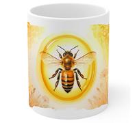 Honey Bee Ceramic Coffee Mug 11oz Apis Pollinator Hive - Tea Coffee Mug with Comfortable Grip - Unique Animal Gift Cup for Office or Home - Vibrant Long-Lasting Print ID44991