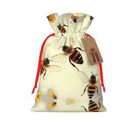 Honey Bee Christmas Drawstring Sack Gift Bag, Lightweight And Cute In Design
