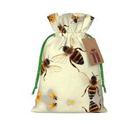 Honey Bee Christmas Drawstring Sack Gift Bag, Lightweight And Cute In Design
