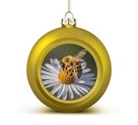 Honey Bee Christmas Tree Ornaments 1.6 Inch Shatterproof Pc Plastic Balls with Lanyard Baubles Hanging Christmas Ball Ornaments for Xmas Tree Holiday Party Wedding Home Decorations-Golden