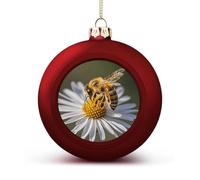 Honey Bee Christmas Tree Ornaments 1.6 Inch Shatterproof Pc Plastic Balls with Lanyard Baubles Hanging Christmas Ball Ornaments for Xmas Tree Holiday Party Wedding Home Decorations-red