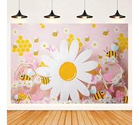 Honey Bee Daisy Butterfly Girl Birthday Party Photography Background Sweet Cake Smash Decoration Photo Backdrop Studio Banner 8x6FT