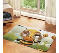 Honey Bee Dog Food Mats for Floors, 16x24 Inch Non-Slip Super Absorbent Pet Food Mat, Dishwasher Dog Mat for Food and Water, Cute Rubber Quick Dry Pet Feeding Mat for Dogs Puppy Cats