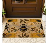 Honey Bee Doormat, Yellow Floral Entrance Mat for Outdoor & Indoor Decor, Rubber Waterproof Non-Slip Dust Absorbent Front Mats, Easy Clean 29x17 Inch