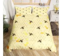 Honey Bee Duvet Cover King for Kids Boys Girls Yellow Beige Honeycomb Bedding Set, Wild Animal Comforter Cover Geometric Hexagon Bed Set, Cartoon Wildlife Bedding Microfiber (Zipper Closure)