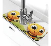 Honey bee Faucet Mat for Kitchen Sink, Super Absorben Faucet Pad Splash Catcher, Diatomite Fast Drying Stone Faucet Handle Drip Catcher Tray Mat for Bathroom Sink Drying Pad 15" x 5.5"