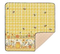Honey Bee Gingham Pattern Cute Foldable Baby Play Mat for Floor Washable Tummy Time Activity Mat for Baby Kids Toddlers Infants, 50'' x 50''