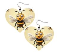 Honey Bee Heart Earrings Faux Leather Double Sided Drop Dangle Earrings Fashion Lightweight Jewelry Gifts For Women'S Ear Accessories, One Size, Faux Leather, No Gemstone