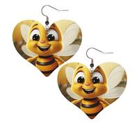 Honey Bee Heart Earrings Faux Leather Double Sided Drop Dangle Earrings Fashion Lightweight Jewelry Gifts For Women'S Ear Accessories, One Size, Faux Leather, No Gemstone