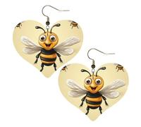 Honey Bee Heart Earrings Faux Leather Double Sided Drop Dangle Earrings Fashion Lightweight Jewelry Gifts For Women'S Ear Accessories, One Size, Faux Leather, No Gemstone