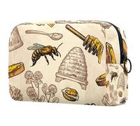 Honey Bee Hive Honeycomb Bread Cosmetic Bag for Women, Travel Toiletries Bags Large Makeup Handy Pouch Organiser Bag with Zipper