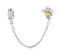 Honey Bee Honeycomb Safety Chain, 925 Sterling Silver, Compatible with Pandora, Trollbeads, Chamilia and Biagi