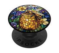 Honey Bee Jar Floral Round Nature Artwork PopSockets Adhesive PopGrip