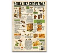 Honey Bee Knowledge Metal Signs Vintage Beekeeper Guide Plaque Wall Decor Tin Posters Retro Yard Farm Classroom Coffee Kitchen Garage Home 8x12 Inches