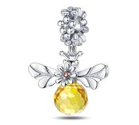 Honey Bee Koala Unicorn Rainbow Mouse Mother Daughter Love Heart Red Rose Flower Charm Bead Pendant 925 Sterling Silver Compatible With Pandora Charm Moments Bracelet (Glass Bumble Bee)