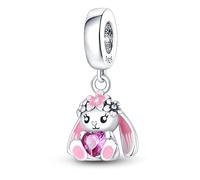 Honey Bee Koala Unicorn Rainbow Mouse Mother Daughter Love Heart Red Rose Flower Charm Bead Pendant 925 Sterling Silver Compatible With Pandora Charm Moments Bracelet (Bunny Rabbit Flowers)