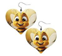 Honey bee Leather Earrings for Women Heart Earrings Lightweight Dangle Drop Earrings Cute Jewelry Gift