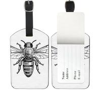 Honey Bee Luggage Tags, Pu Leather Travel Tags for Luggage with Privacy Protection Cover, Baggage Tag Bags Leather Baggage Labels Identifiers, Men Women Travel Accessory, Easter Gifts for Adults