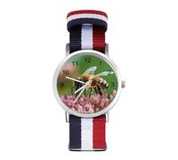 Honey Bee on Flower Quartz Watches Arabic Numerals Wrist Watch with Adjustable Strap for Men Women