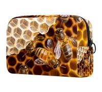 Honey Bee on The Honeycomb Cosmetic Bag for Women, Travel Toiletries Bags Large Makeup Handy Pouch Organiser Bag with Zipper