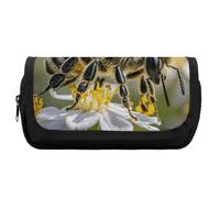 Honey Bee Pencil Case Extra Large, Double Layer Pencil Pouch with Zipper, Portable Cosmetic Bags for Travel, Office Stationery Organizer for Women Men
