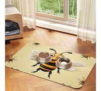 Honey Bee Pet Feeding Mat Absorbent Pu Leather Dog Cat Food Mats Contain Spills Protects Floors, Anti-Slip Rubber Backing Dog Bowl Mats Easy Clean Pet Placemats 40x60cm
