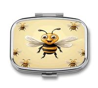 Honey Bee Pill Box 2 Compartment Small Square Pills Case Portable for Pocket Pill Organizer Travel Metal Pill Holder for Office Home Vitamin Medicine Fish Oil