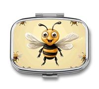 Honey Bee Pill Box 2 Compartments Portable Travel Pill Case Mini Medicine Organizer for Pocket Purse Metal Waterproof Medicine Container Holder Vitamin Fish Oil