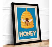 Honey Bee Poster Retro Framed Wall Art Print A1 (84.1×59.4cm) Black, Wall Decor for Living Room, Bedroom, Office & Home, Ready to Hang, Art Gift
