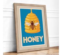 Honey Bee Poster Retro Framed Wall Art Print A4 (29.7×21cm) Oak, Wall Decor for Living Room, Bedroom, Office & Home, Ready to Hang, Art Gift