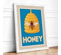 Honey Bee Poster Retro Framed Wall Art Print A4 (29.7×21cm) White, Wall Decor for Living Room, Bedroom, Office & Home, Ready to Hang, Art Gift