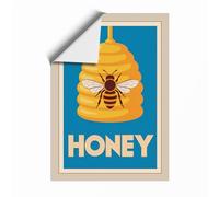 Honey Bee Poster Retro Unframed Wall Art Print A4 (29.7×21cm), Wall Decor for Living Room, Bedroom, Office & Home, Art Gift