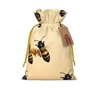 Honey Bee Print Birthday Gifts Wrap Bag Unique Drawstring Gifts Bag Canvas Bags for Party Wedding Present,1 Piece M
