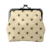 Honey Bee Print Coin Purse for Women Compact Kiss Lock Coin Pouch Zipper Travel Shopping Gifting